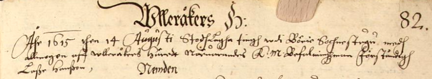 Handskriven inledning till Ulleråkers häradsrätts protokoll, aug. 1615